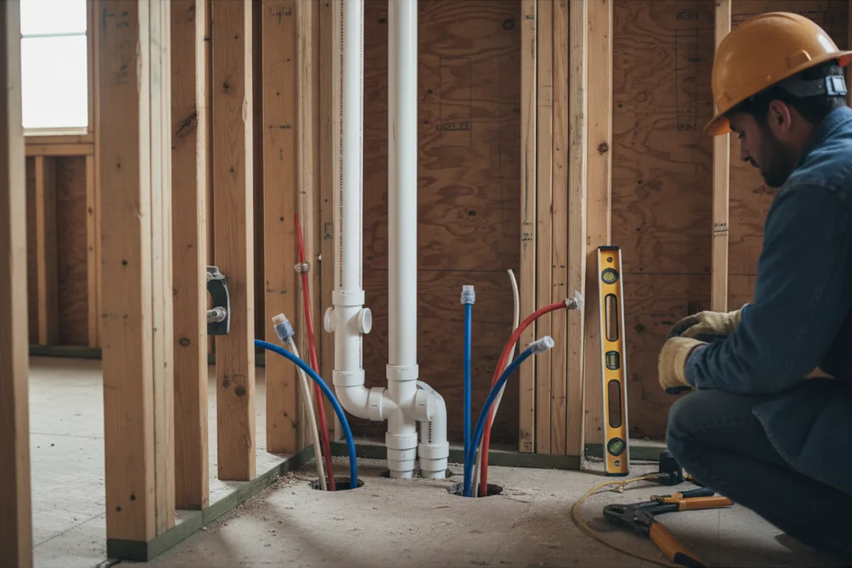 Drain and supply rough-in during Sump Pump Repair in Attica